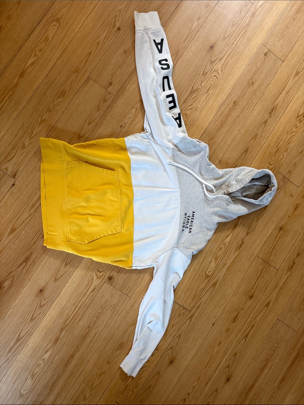 American Eagle Outfitters Yellow White Gray Colorblock Hoodie